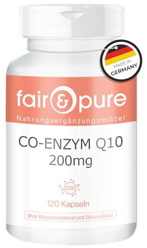 Fair & Pure Co-Enzyme Q10 Capsules 200mg, 120 pièces, complément alimentaire végétalien sans additifs, fabriqué en Allemagne