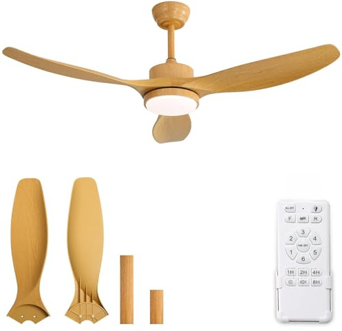 Mikeru Dimmbarer Deckenventilator, 140cm Ventilator Deckenleuchte 10% bis 100% 6 Geschwindigkeitsstufen Fernbedienung Deckenventilator Holzmaserung-Design mit Beleuchtung für Schlafzimmer (D)