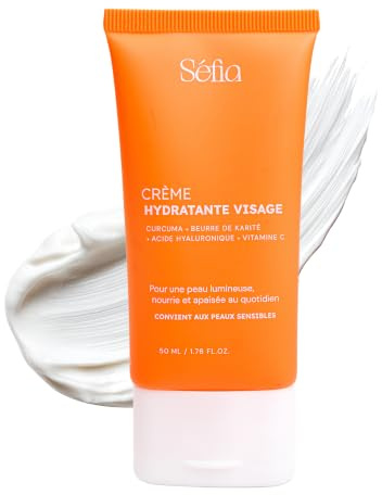 Séfia - Crème Hydratante Unifiante Visage 50 ml - Curcuma + Acide Hyaluronique + Vitamine C - Hydratation Profonde & Confort Durable - Peaux Normales à Sèches