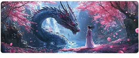 Large Mouse Mat, 90x180cmx3mm, Gaming Mouse Pad, Rubber Base, Stitched Edges, Water Resistant Easy Clean, For All Types, Extend Desktop Protection, Office Men's Gifts, Dragon Woman D1YY-723