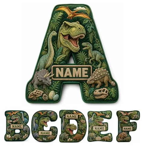 Personalized Dinosaur Letter Pillow, Custom Name A-Z Alphabet Initial Plush Throw Cushion, Personalized Jungle Dino Decorative Throw Pillows for Bedroom Birthday Gifts for Dinosaur Lovers 8-32in