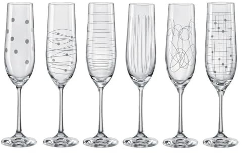 Bohemia Kristall Gläser - Elements - 6 er Set- mit verschieden Ornamenten (Sektglas 6 x 190 ml)