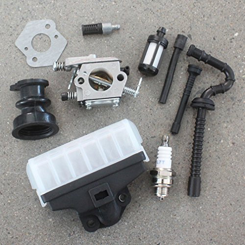 AISEN Vergaser mit Dichtung Luftfilter Benzinschlauch Benzinfilter Zündkerze für Stihl 021 023 025 MS210 MS230 MS230C MS250 MS250C Kettensäge Ersetzt Walbro WT-215, 1123-120-0605