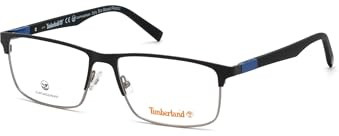 Timberland Rechteckig Metall Brillen in Matte Black für Herren, Brille mit Sehstärke, optional mit Sonnenbrillen tönung oder Blaulichtfilter (Modell TB1651)