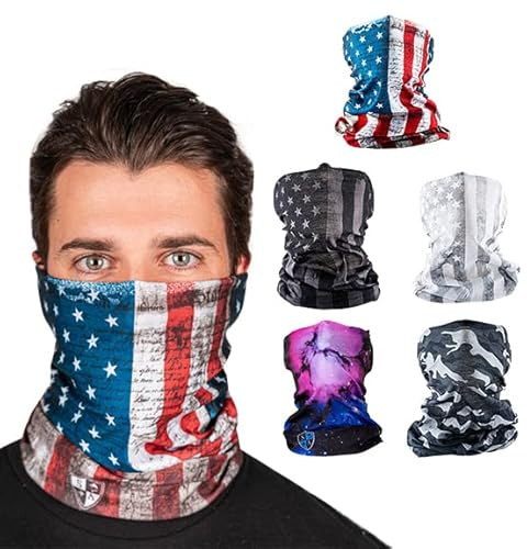 S A Company 5-Pack UV Face Shield | UV Protection, UPF 30+ Multipurpose Neck Gaiter Balaclava for Adults | Alpha Patriot