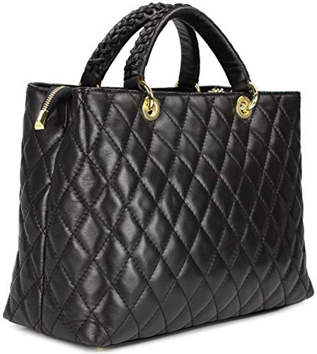 Belli edle italienische Echt Nappa Leder Damentasche Henkeltasche Umhängetasche gesteppt - 34x25x17 cm (B x H x T)