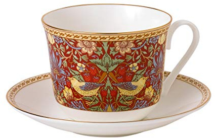 Roy Kirkham Jumbotasse & Untertasse Strawberry Thief red - 0,4l