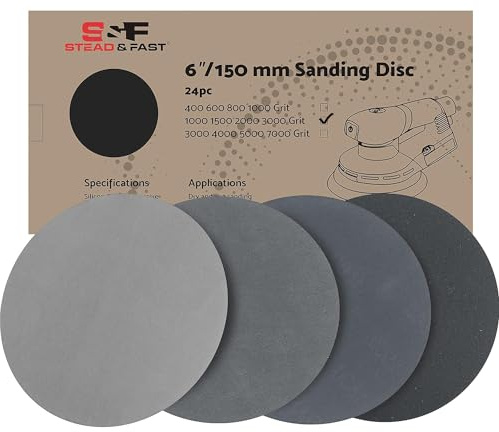6 inch Sanding Discs Hook and Loop 24 Pcs, 1000 1500 2000 3000 Grit Wet Dry Sandpaper Assortment Automotive Metal Wood, Silicon Carbide Fine Round Sand Paper for DA/Orbital Sander S&F STEAD & FAST