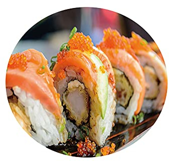 Chickw1 Ronde Nappe de Table Élastique Ajustable, Couverture de Table Kitchen Extensible Protection Tables pour Restaurants, Pique-niques - Motif de Sushi 3D (ufs de Poisson,180cm)