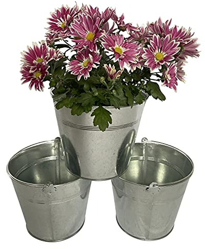 OF 3 Blumentöpfe Zinkeimer Silber im Set - Blumentopf aus Metall Eimer P45