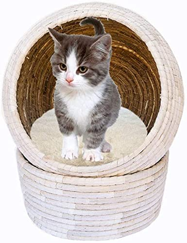 GXBCS Haustierbett Hundekissen Hundekörbchen Rattan Weben Schlafbett Haustierkorb Kombination Stil Komfortables handgestricktes Haustierhaus 1029(Color:Beige)
