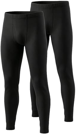 YUSHOW Lot de 2 Caleçon Long Homme Thermique sous-Vêtement Chaud Collant Homme Hiver Legging Doux et Léger, Noir, Taille L