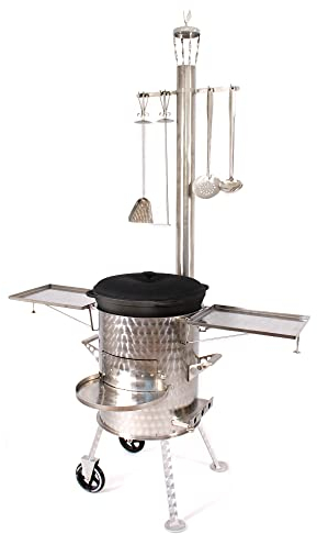 Holzofen Premium Klassik Gulaschkanone Außenküche Campingofen Utschag Uchag Uchak Utschak Schmortopf Gusseisenkessel Syton (Grösse (M) mit 12L Kessel)