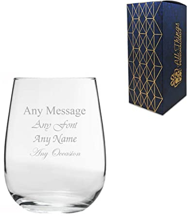 Personalised Engraved 475ml Corto Stemless Wine Glass with Gift Box