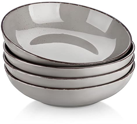 vancasso Navia Pasta Bowl Set of 4, Stoneware Salad Bowl, 45 Ounce Soup Bowl and Large Serving Bowl, Grey (9.12in Diameter x 2.24in High)