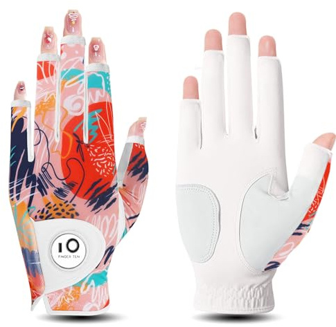 FINGER TEN Golfhandschuhe Damen Leder Links Rechts Hand Golfhandschuh Golf Handschuhe mit Ball Marker Wert 1 Stück Handschuh, Rain Grip Griff Linke Rechte Golfer (Limette, S, Links)