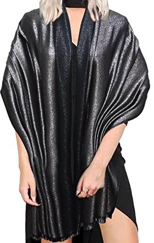 Gragengs Funken Metallic Pashmina Schals und Stola für Damen, Lange Party Tücher Einheitliche Farbe Zwei Töne