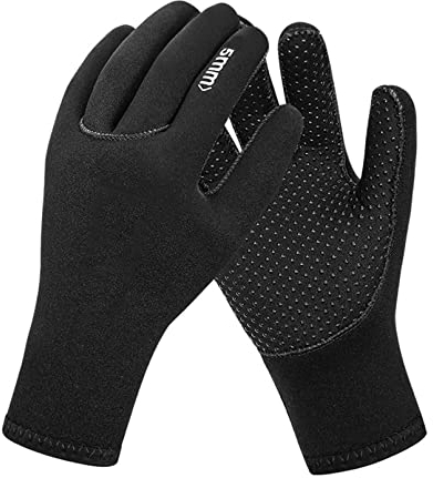 CAZARU Tauchhandschuhe 5 mm Neopren-Thermo-Neoprenanzug-Handschuhe mit rutschfesten Partikeln für Männer, Frauen, Schnorcheln, Schwimmen, Kajakfahren, Paddeln, Segeln, Surfen, Wassersport,Schwarz,XL
