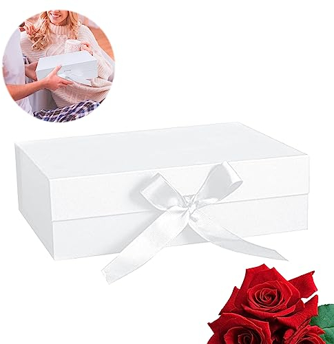 Weiße Geschenkbox,Geschenkbox mit Deckel,21 * 17 * 7 cm Geschenkkarton Weiß mit Deckel,Geschenkverpackung Box mit Band Schachtel mit Deckel Geschenkkarton für Hochzeit Geburtstag Weihnachten Jubiläum