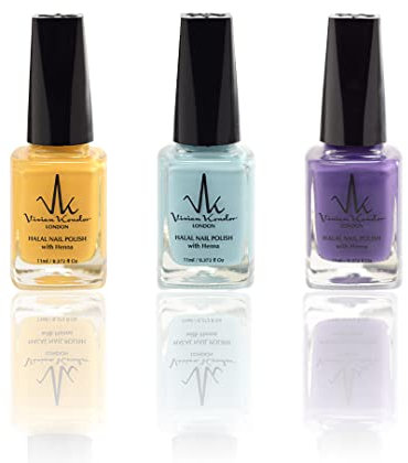 (Combo de 3) Esmalte de uñas permeable con infusión de henna Wudhu y vegano, esmalte halal de larga duración (azul cielo + zorro dorado + aladdin)