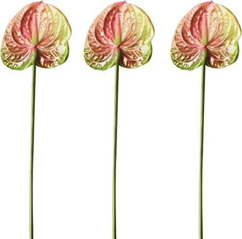 HAOSHICS Fiori artificiali di giglio di Anthurium da 55,9 cm, 3 pezzi, bouquet di fiori tropicali d'imitazione per centrotavola, decorazione per matrimoni e festival (B)