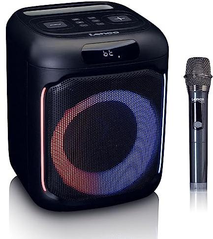 Lenco PA-100 Bluetooth PartyBox - Tragbarer Party-Lautsprecher - Bluetooth 5.0 mit TWS - IPX4 - Partylichter - 100 Watt RMS - 2400mAh - USB - Mikro und Fernbedienung - schwarz