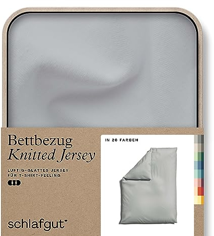 schlafgut Knitted Jersey Bettwäsche 135x200 cm Bio-Baumwolle, Grey Light | Bettbezug, Deckenbezug, Grau, Jersey, mit Elasthan, faltenfrei, bügelfrei, OEKO-TEX