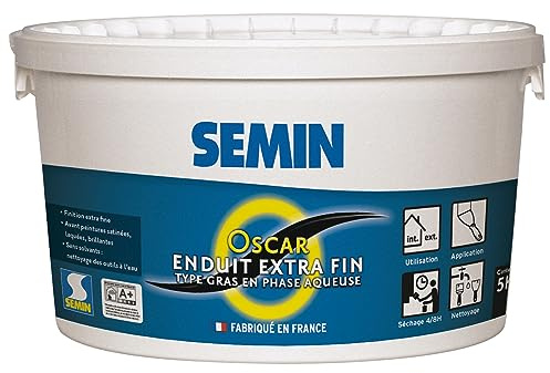 SEMIN OSCAR Enduit de Finition Extra Fin en Pâte 5 kg – Prêt à l'Emploi – Intérieur & Extérieur – Lissage Ultra Fin Murs et Plafonds – Idéal Pièces Humides – Peinture & Papier Peint