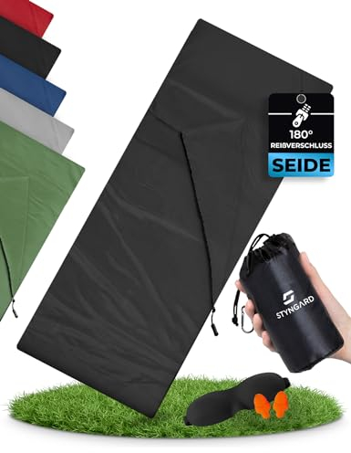 STYNGARD 2in1 Hüttenschlafsack Seide 100% [200g] - Seidenschlafsack Ultraleicht kleines Packmaß - Dünner Schlafsack Inlett Seide leicht & weich - Modell Sydney