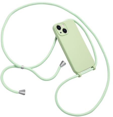 Emlivi Handykette Hülle für iPhone 13, Necklace Handyhülle mit Kordel zum Umhängen Schutzhülle, Weich Schultergurt Silikonhülle,TPU Cover mit Stylische Band, Kette Case für iPhone 13, Minzgrün