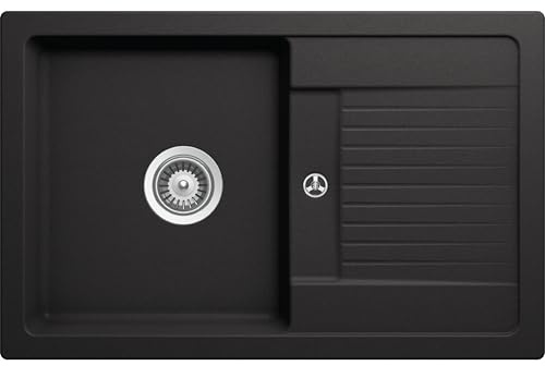 SCHOCK Küchenspüle Lima D-100S Nero 78x50 cm | Granitspüle aus CRISTALITE Schwarz mit Abtropffläche | Reversible Einbauspüle für 50 cm Unterschrank | Pflegeleichte, robuste Quarzkomposit-Oberfläche