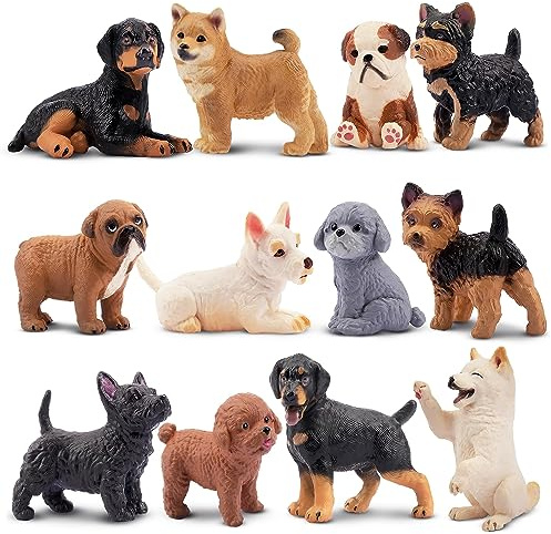 EYSCOTA 12PCS Hund Figuren Playset, Plastik Welpen Figuren, Mini Hund Figuren Spielzeug Set Kuchen Toppers für Kinder Kleinkinder