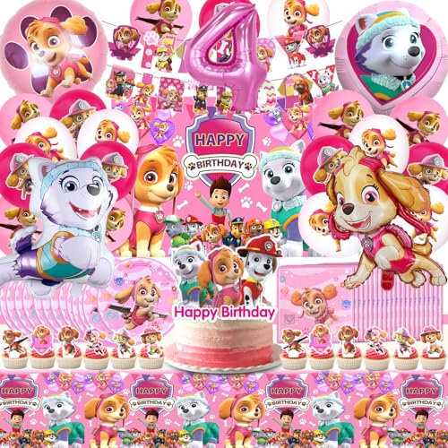 81 Pièces Kit Décoration Anniversaire Paw Dog - Ballons, Assiettes et Accessoires pour Fête 4 Ans