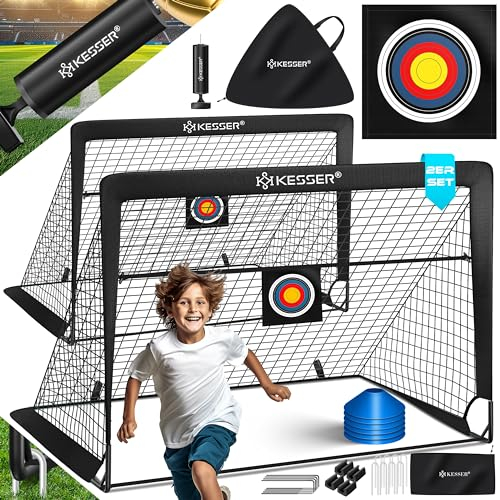 KESSER® Fussballtor 2er Set | Tolles Fußball Geschenk für Kinder, Indoor und Outdoor Garten : Antirutsch - Inkl. Fussball Trainingszubehör: Hütchen, Zielscheibe, Sporttasche, Ballpumpe, Schwarz
