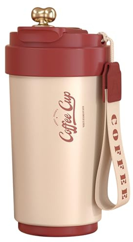 XUDREZ 450ml Travel Mug with Leakproof Lid, Double Walled Stainless Steel Thermal Mug Flask, Reusable Vacuum Bottle Insulated Coffee Cup, Temperature Display Coffee Travel Mug for Hot and Cold Drinks