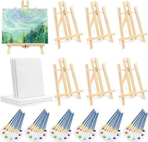 78-Piece Canvas and Easel Art Set with Paint Supplies, 6 Easels, Canvases, Palettes, 60 Brushes for Acrylic Pouring, Oil, Watercolor