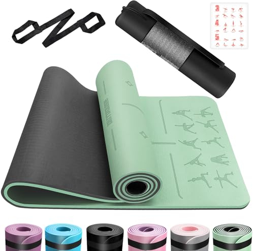 OUTDOUSE Yoga Matte, TPE Yogamatte Rutschfest Hautfreundliche Gymnastikmatte mit Ausrichtungslinien Sportmatte Dicke 6mm, Fitnessmatte Turnmatte Pilates Matte mit Tragegurt 183x61cm
