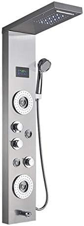 DRFGNF Panneau de Douche Lumineux, pommeau de Douche à Effet Pluie, Cascade, Jets de Massage Spa, Colonne de Douche, Affichage numérique de la température de l'eau, Noir 8007, brossé 8006