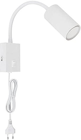 GLOBO Wand- Leselampe für Schlafzimmer Leselampe Wandmontage mit Stecker Wandlampe Schwanenhals, flexibel, Schalter, weiß, 1x GU10, LxBxH 32x7x44 cm