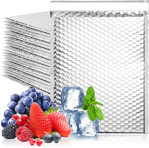 Aemygo 20 Pack Thermal Bubble Mailer, 9 x 11 Insulated Metallic Bubble Mailers, Self-adhesive Foil Mailing Envelopes for Cold Shipping Waterproof Shipping Envelopes for food, Cosmetics