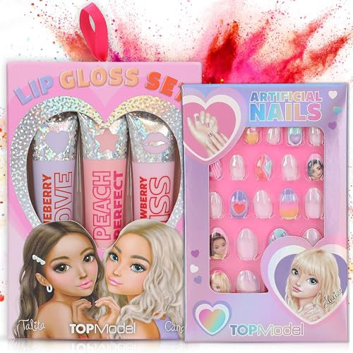 TOPModel Lipgloss Set Holo Beauty & Me & Kunstnägel Aurora Beauty & Me – Glänzendes Lipgloss und schillernde Kunstnägel im Set für einen trendigen Look, holografischer Effekt, perfekt für Teenager!