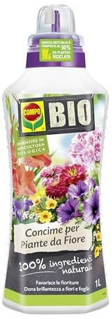 COMPO BIO Concime Liquido per Piante da Fiore, Fioriture Ottimali, 1L | Ravviva i colori dei petali e prolunga le fioriture ed è consentito in agricoltura biologica