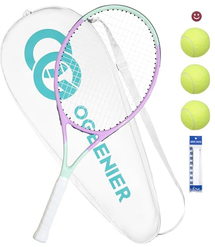 OGEENIER 27 Tennis Racket for Adults, Pre-Strung Tennis Racquet for Beginners, Lightweight and Recreational Rackets with 1 Overgrip and 3 Tennis Balls
