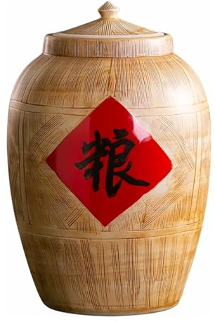 DECAKE 25kg Grain Dispenser, Ceramic Rice Cylinder with Lid, Airtight Bulk Food Storage, Kitchen & Pantry Organization for Rice, Soybeans, Corn, Flour, Oatmeal 55lb/25kg
