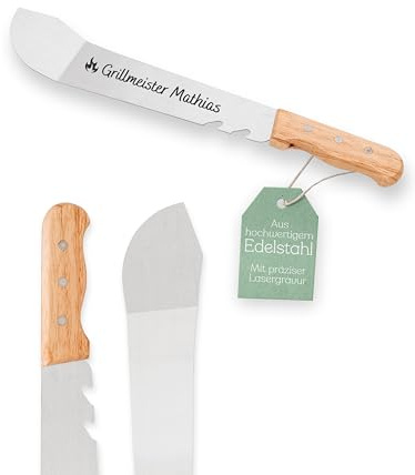ABENTEUERNAH Grillmachete, Männergeschenk, Grillgeschenk, Burgerwender, Grillmeister, Vatertagsgeschenk, Personalisiert als Geschenk für Vater, Papa, Opa zum Vatertag (Grillmeister mit Name)