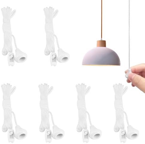 TRKETK 6 Pcs Replacement Cord Pull for Ceiling Switch, Nylon Pull Cord Light Switch Spare Cord Pull for Ceiling Switch 1.5m Light Pull Cord String with Connector Bathroom Ceiling Light Pull Cords