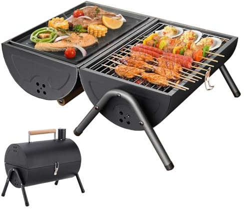 Barbecue a carbonella su entrambi i lati, portatile, piccolo barbecue a carbonella per grigliare e arrostire, leggero da tavolo per campeggio, picnic