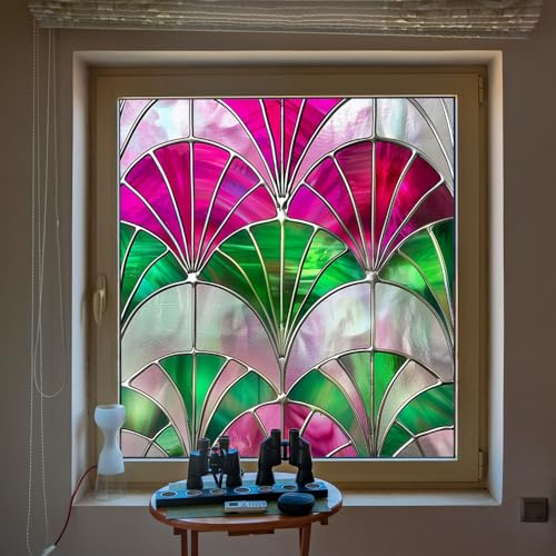 Alwayspon nicht selbstklebende Buntglas-Regenbogen-Fensterfolie, kunstvoll im Stil des Jugendstils, abnehmbares Vinyl, statischer Fensteraufkleber, Sichtschutz-Aufkleber, Anti-UV-Wärmeschutz-Glasfolie