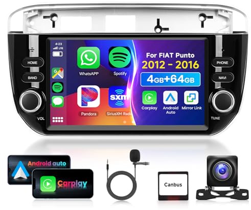 4G 64G VECHTEL 7Autoradio Bluetooth per FIAT Punto 2012－2016 Carplay Android Auto,DSP EQ,Android 15,Wifi GPS Navi,RDS/FM Radio 2 din con Retrocamera AHD