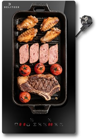 Plaque Induction 2 Feux avec Prise, 3500W Plaque à induction 2 Foyer avec Cadre Métallique, 29 CM, Zone Flexible pour Grill, Commande Tactile, Prise 16A, 220V, DELITEER